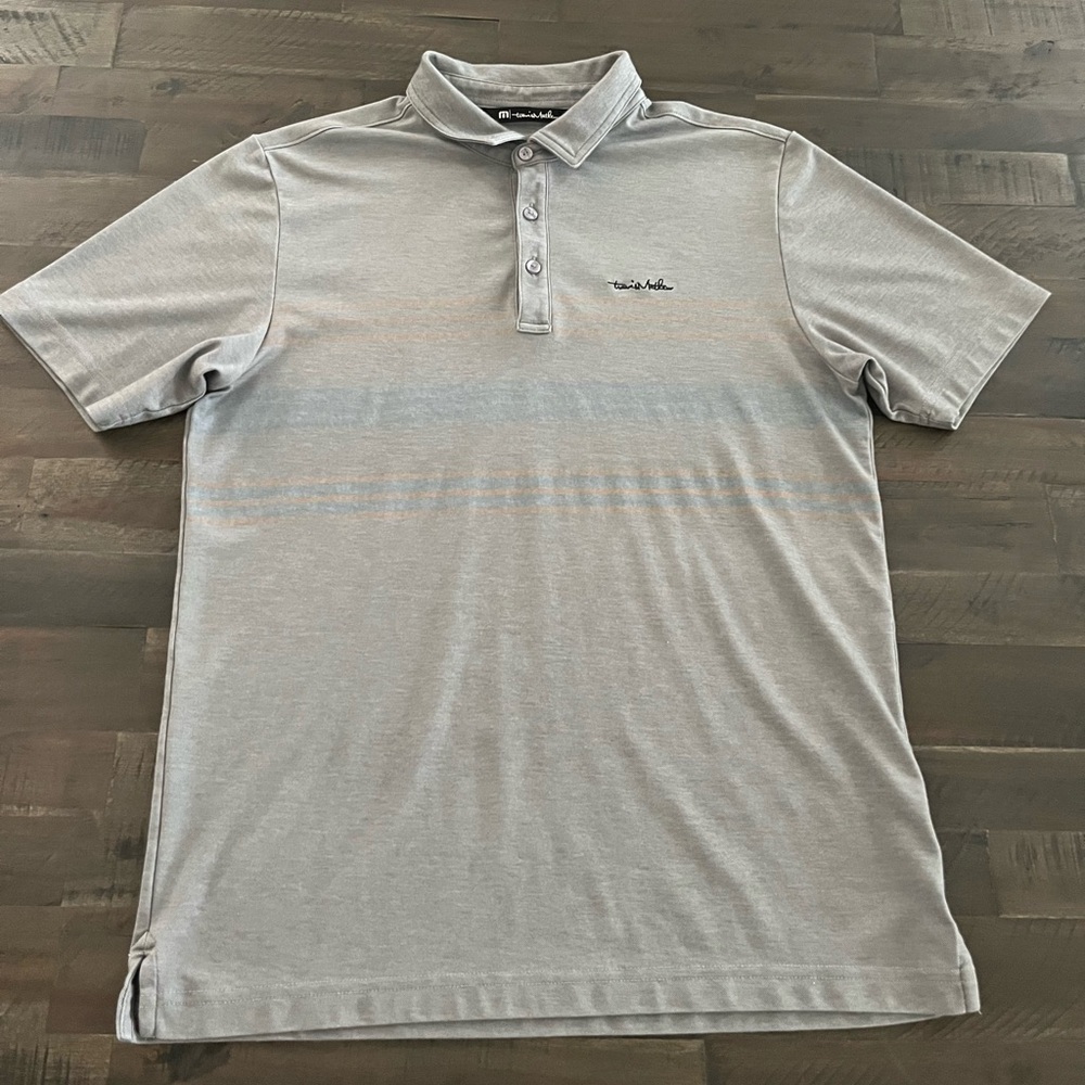 TRAVIS MATHEW STRIPED GRAY POLO